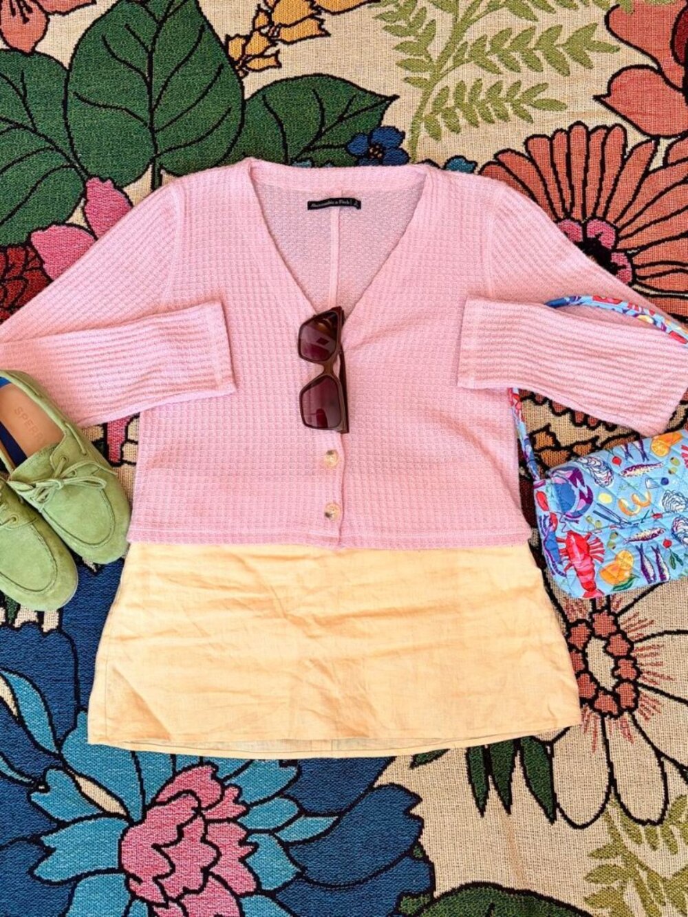 Soft Pink Waffle Knit Cardigan Abercrombie & Fitch S